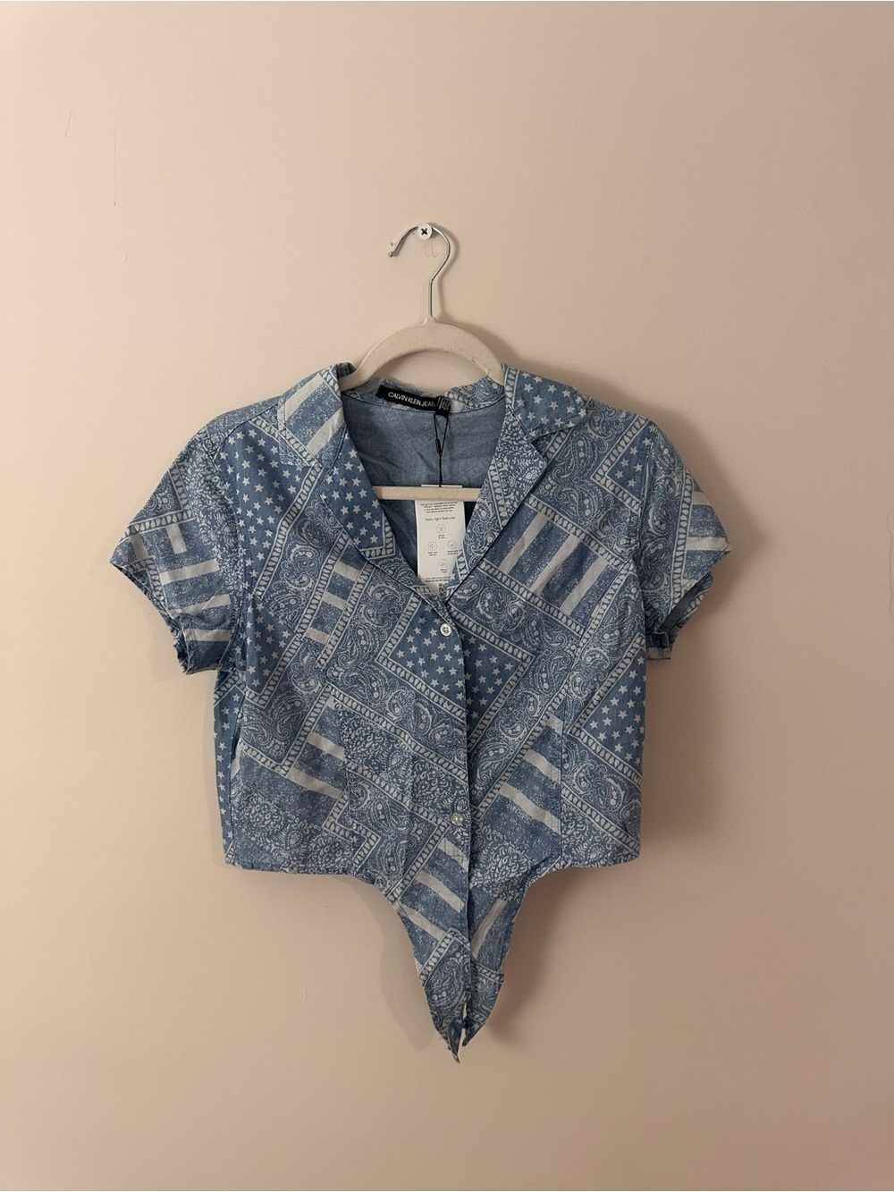 Calvin Klein Jeans Blue Bandana-Print Tie-Front Button Down Shirt